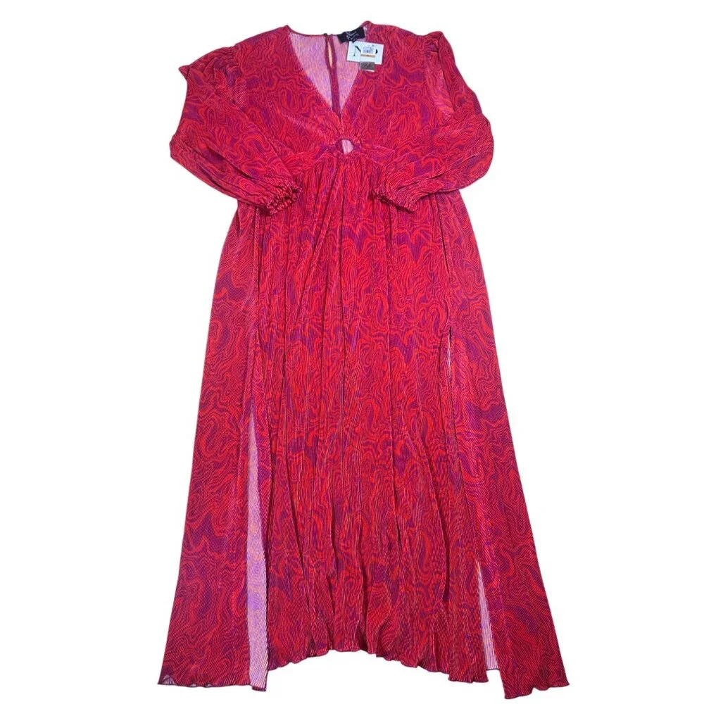 NWT Nina Parker Prism Maxi Dress  Keyhole Pleated Orange Pink 3X - Picture 4 of 9